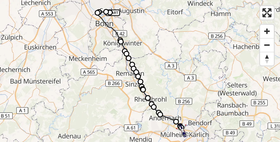 Flugroute Polizeihubschrauber Sankt Augustin - Mülheim-Kärlich, 18 August 2026, 11:40