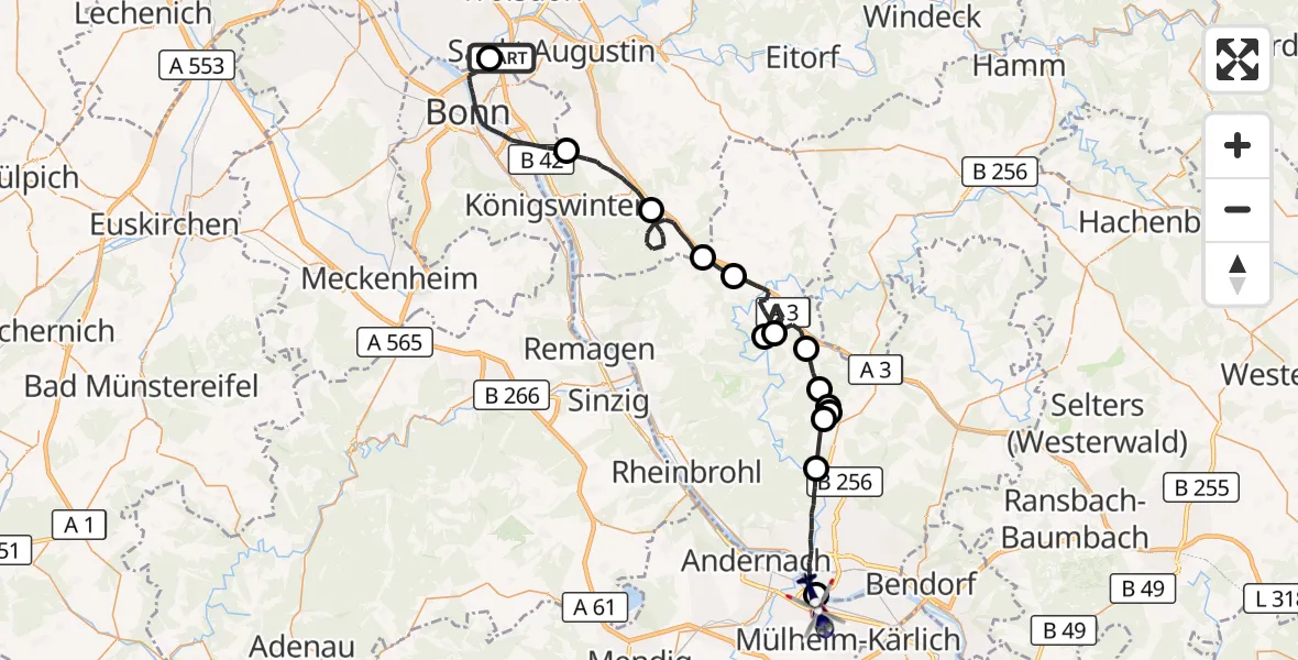 Flugroute Polizeihubschrauber Sankt Augustin - Weißenthurm, 18 August 2026, 11:48