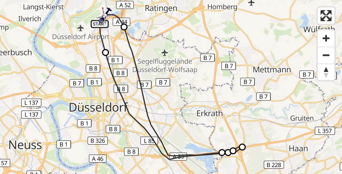 Flugroute Polizeihubschrauber Düsseldorf Flughafen - Düsseldorf Flughafen, 18 August 2026, 11:52