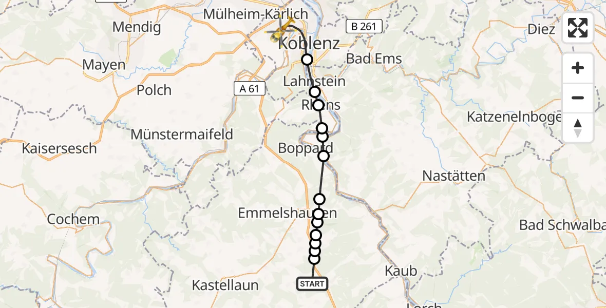 Flugroute Rettungshubschrauber Laudert - Koblenz, 18 August 2026, 11:57