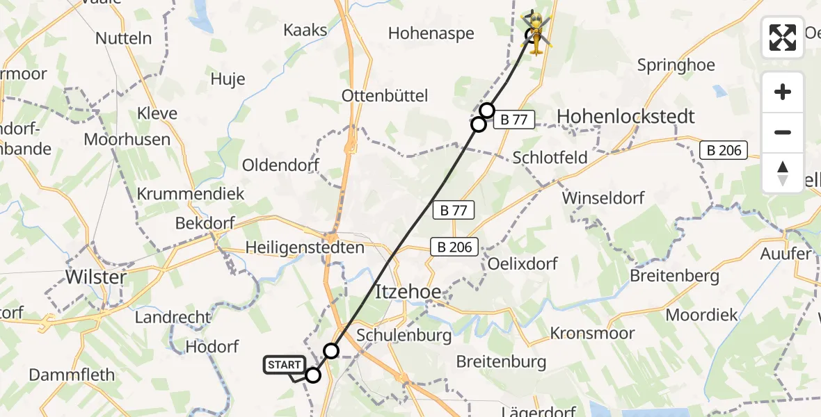 Flugroute Rettungshubschrauber Hodorf - Itzehoe Hungriger Wolf Flugplatz, 18 August 2026, 12:01