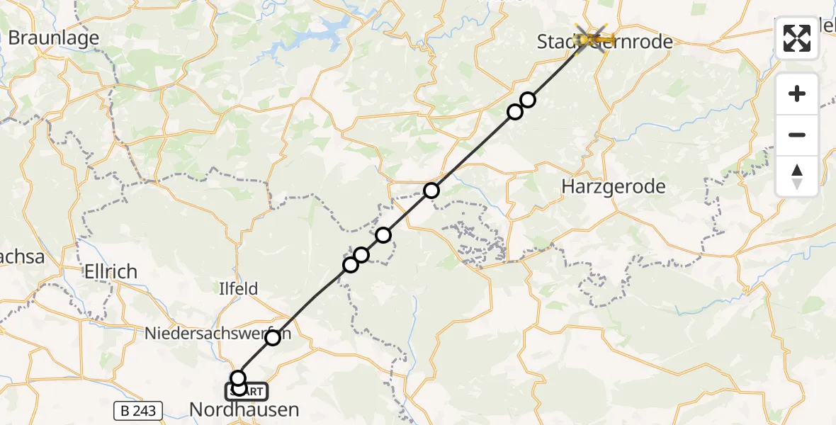 Flugroute Rettungshubschrauber Südharz Hospital Nordhausen - Quedlinburg, 18 August 2026, 12:06