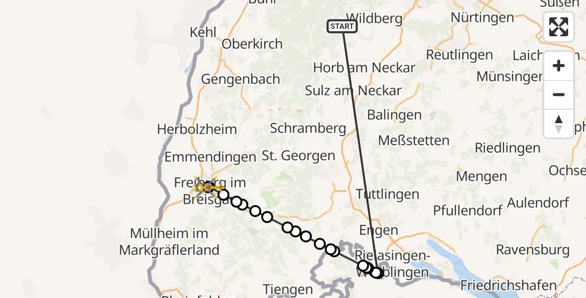Flugroute Ambulanzhubschrauber Altensteig - Freiburg University Hospital Heliport 1, 18 August 2026, 12:18