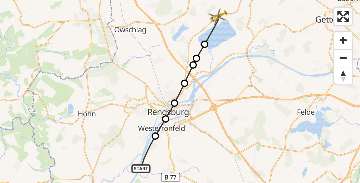 Flugroute Ambulanzhubschrauber Schülp b.Rendsburg - Groß Wittensee, 18 August 2026, 12:20