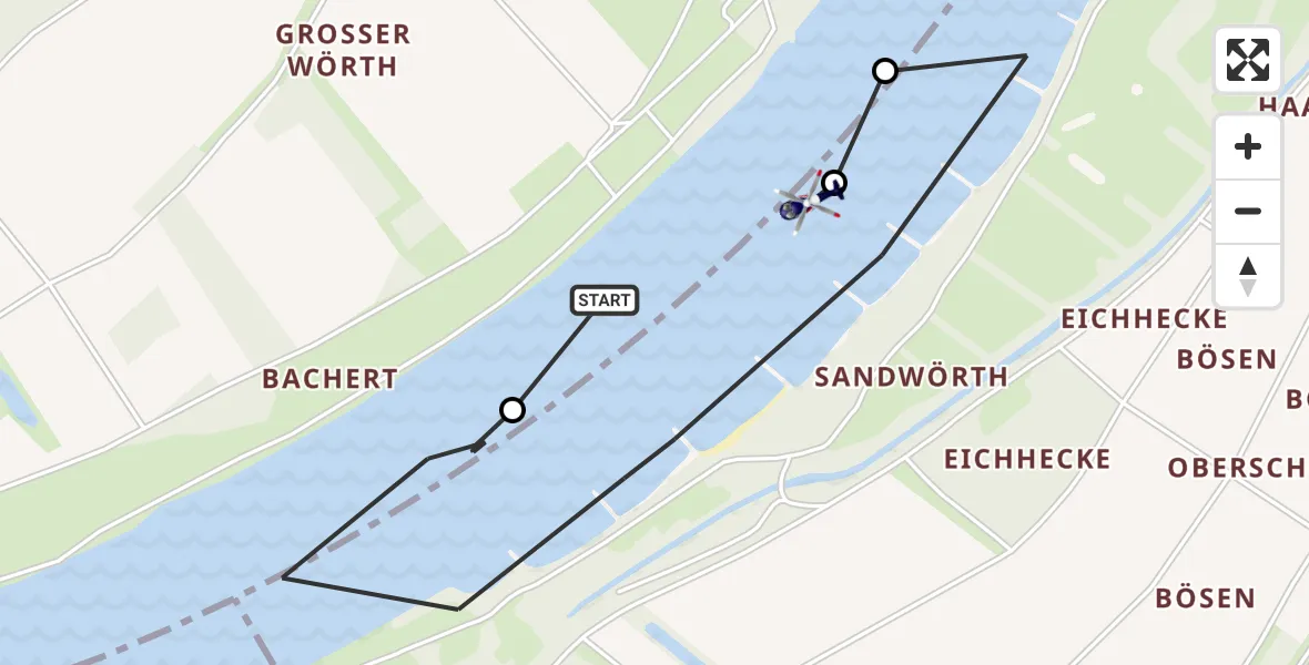 Flugroute Polizeihubschrauber Worms - Groß-Rohrheim, 18 August 2026, 12:24