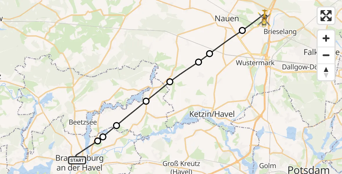 Flugroute Rettungshubschrauber Brandenburg an der Havel - Brieselang, 18 August 2026, 12:24