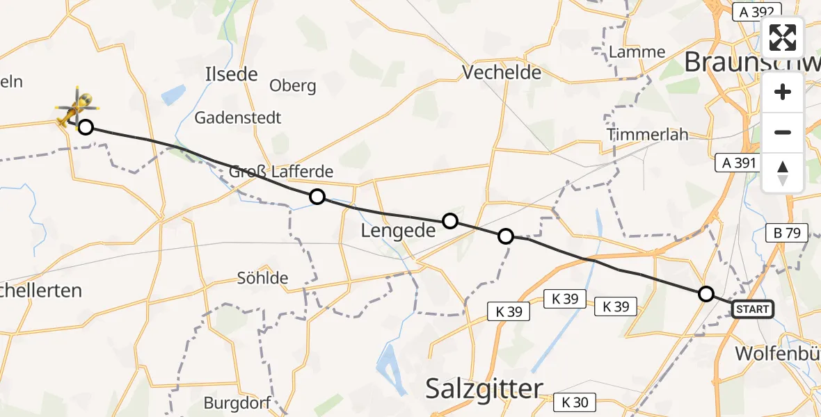 Flugroute Rettungshubschrauber Wolfenbüttel - Hohenhameln, 18 August 2026, 12:33
