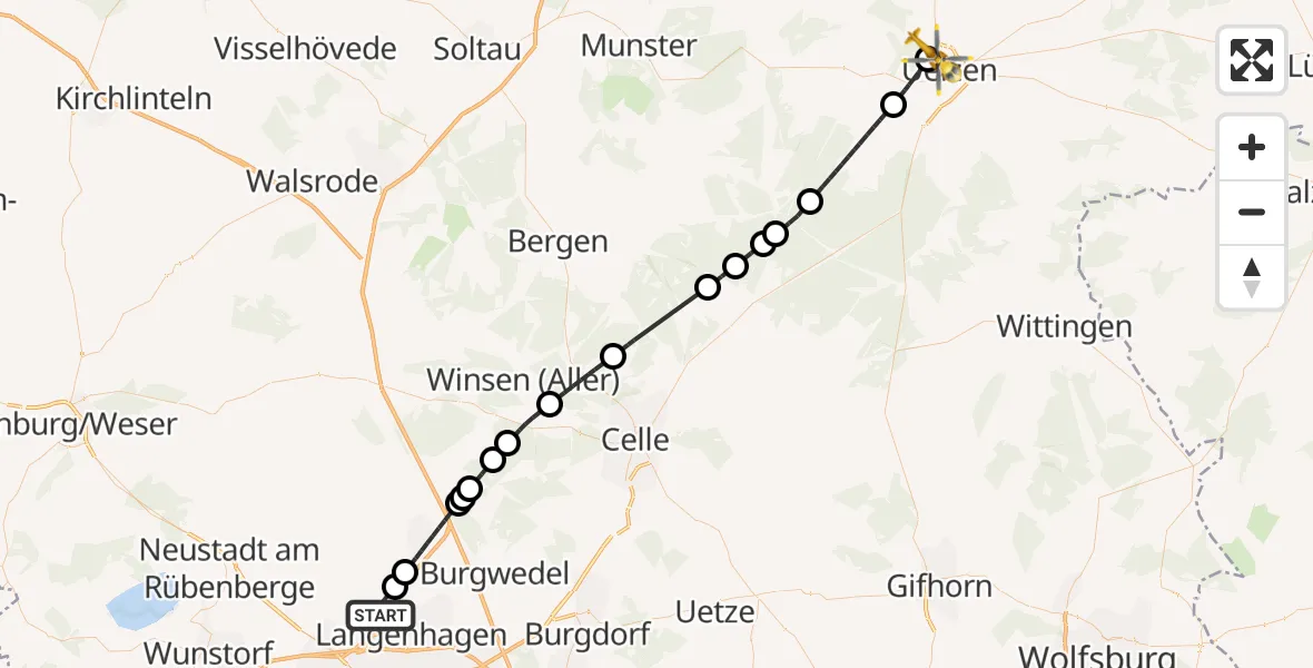 Flugroute Rettungshubschrauber Flughafen Hannover - Uelzen, 18 August 2026, 12:40