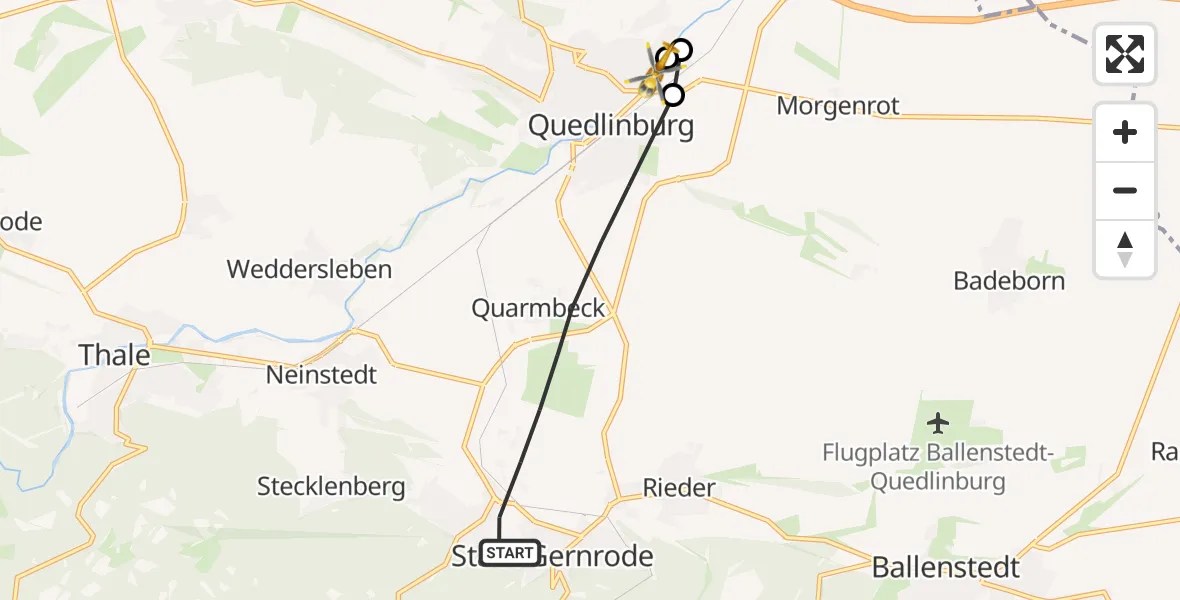 Flugroute Rettungshubschrauber Quedlinburg - Harz Hospital Quedlinburg, 18 August 2026, 12:46