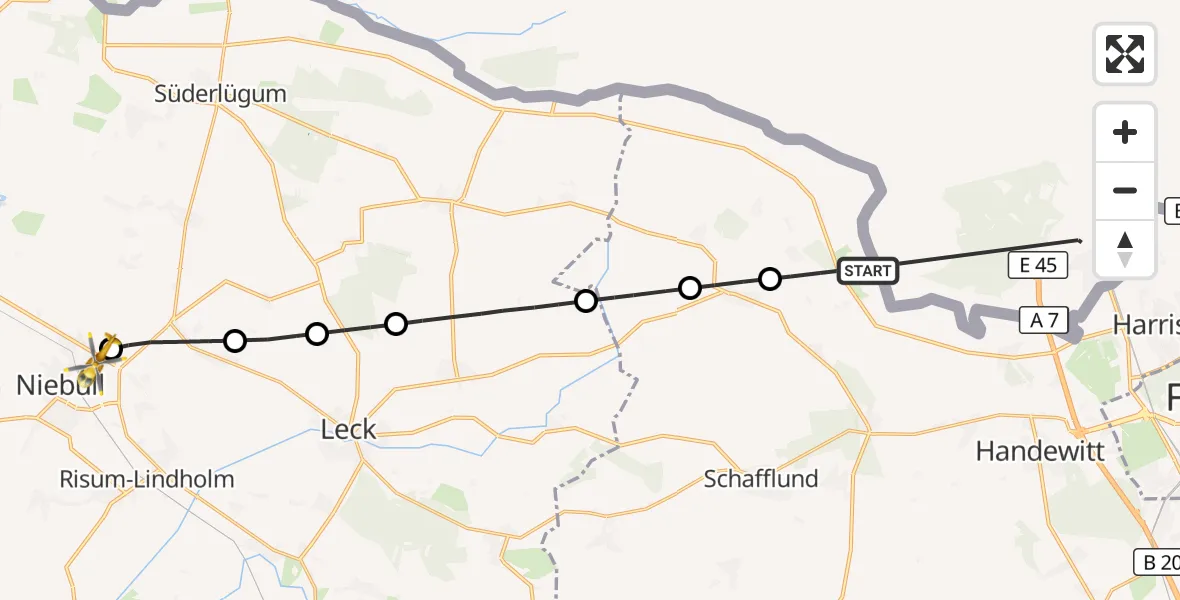 Flugroute Ambulanzhubschrauber Jardelund - Niebüll, 18 August 2026, 12:50