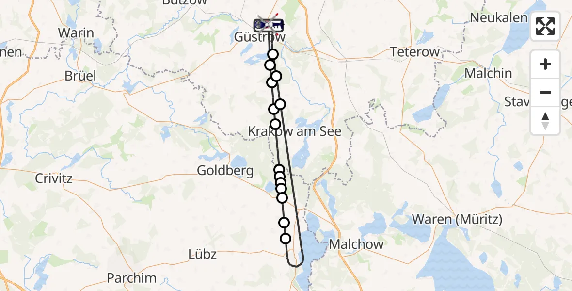 Flugroute Polizeihubschrauber Güstrow - Güstrow, 18 August 2026, 12:50