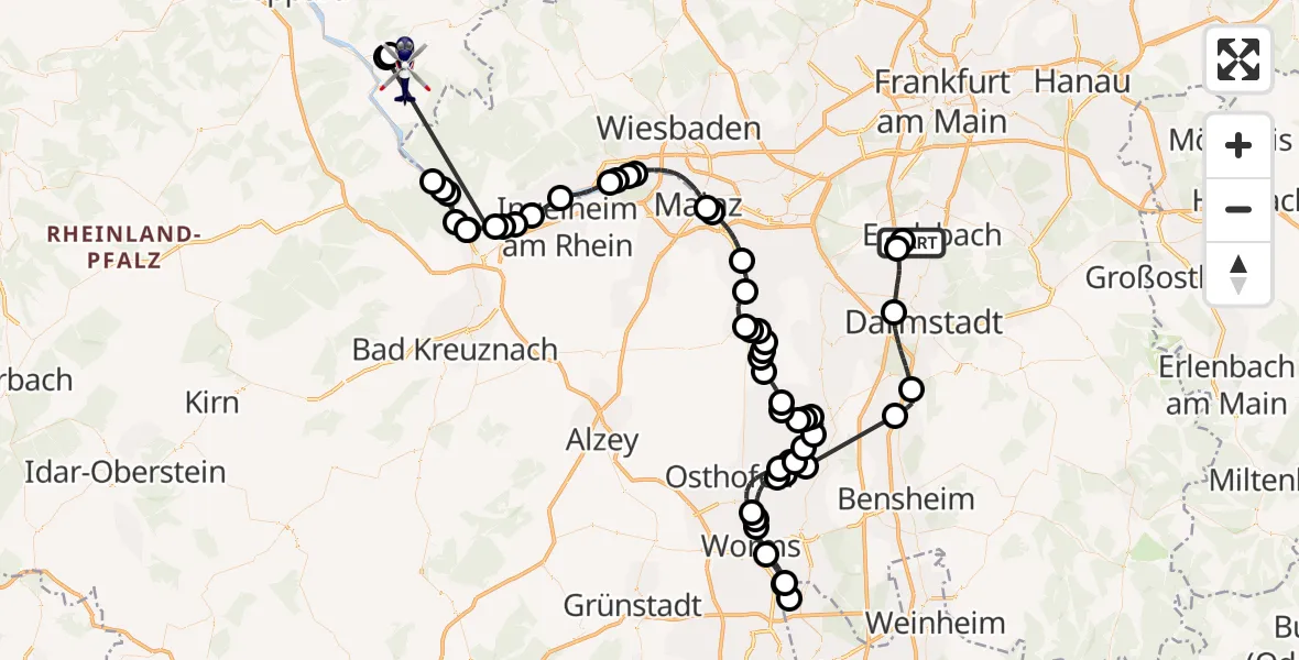 Flugroute Polizeihubschrauber Flughafen Frankfurt-Egelsbach - Bornich, 18 August 2026, 12:58
