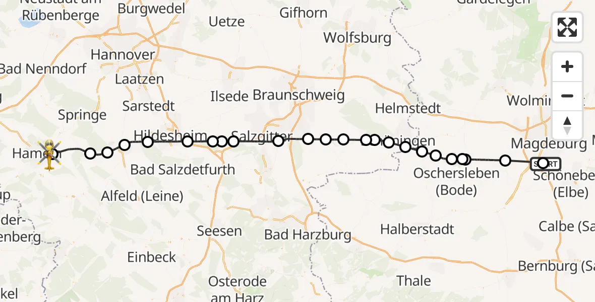 Flugroute Ambulanzhubschrauber Magdeburg City Flugplatz - Hameln, 18 August 2026, 13:04