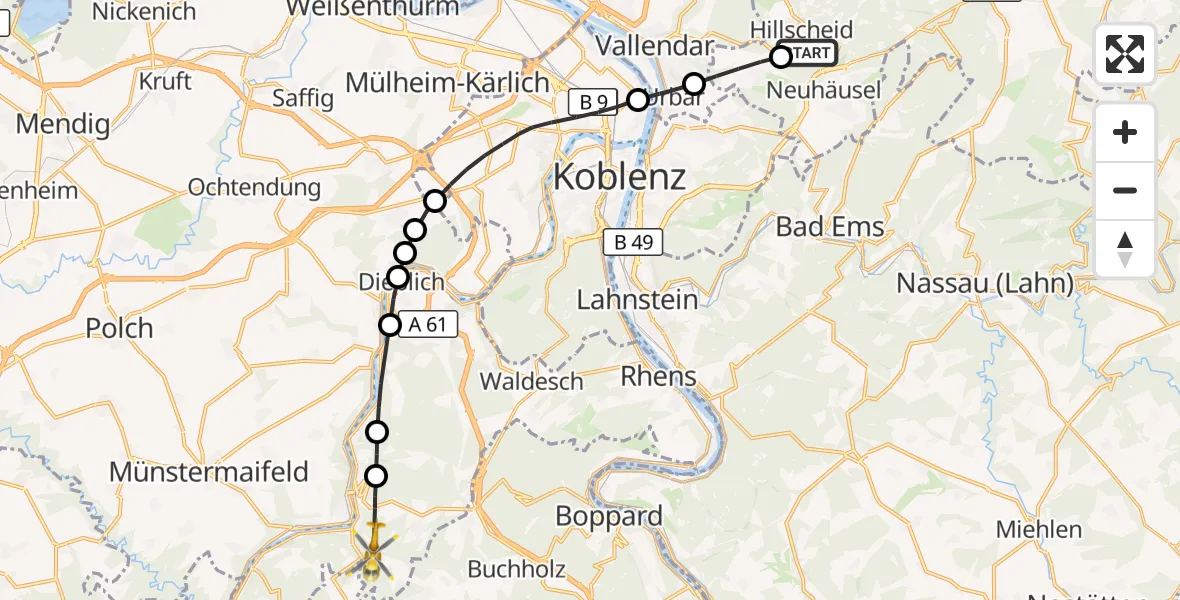 Flugroute Rettungshubschrauber Hillscheid - Brodenbach, 18 August 2026, 13:13