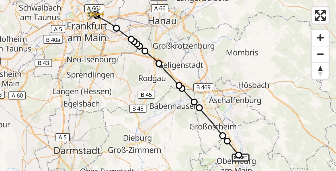 Flugroute Rettungshubschrauber Elsenfeld - Frankfurt am Main Accident Hospital Roof, 18 August 2026, 13:13