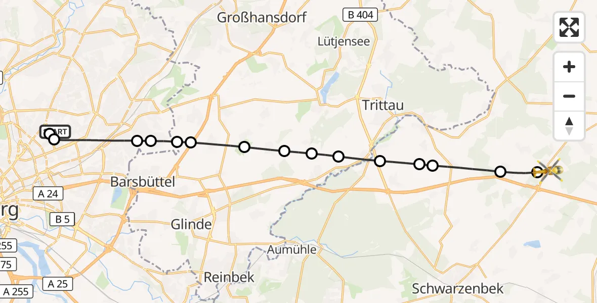 Flugroute Rettungshubschrauber Hamburg Military Hospital - Talkau, 18 August 2026, 13:15