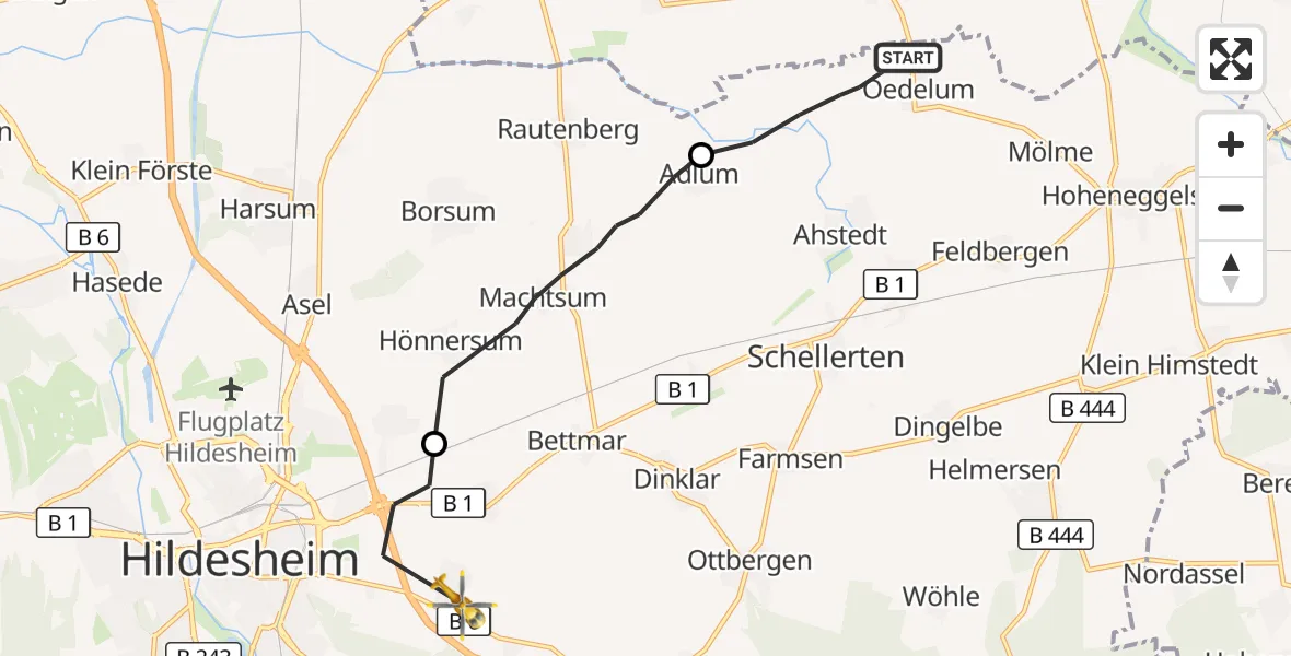 Flugroute Rettungshubschrauber Schellerten - Hildesheim, 18 August 2026, 13:19