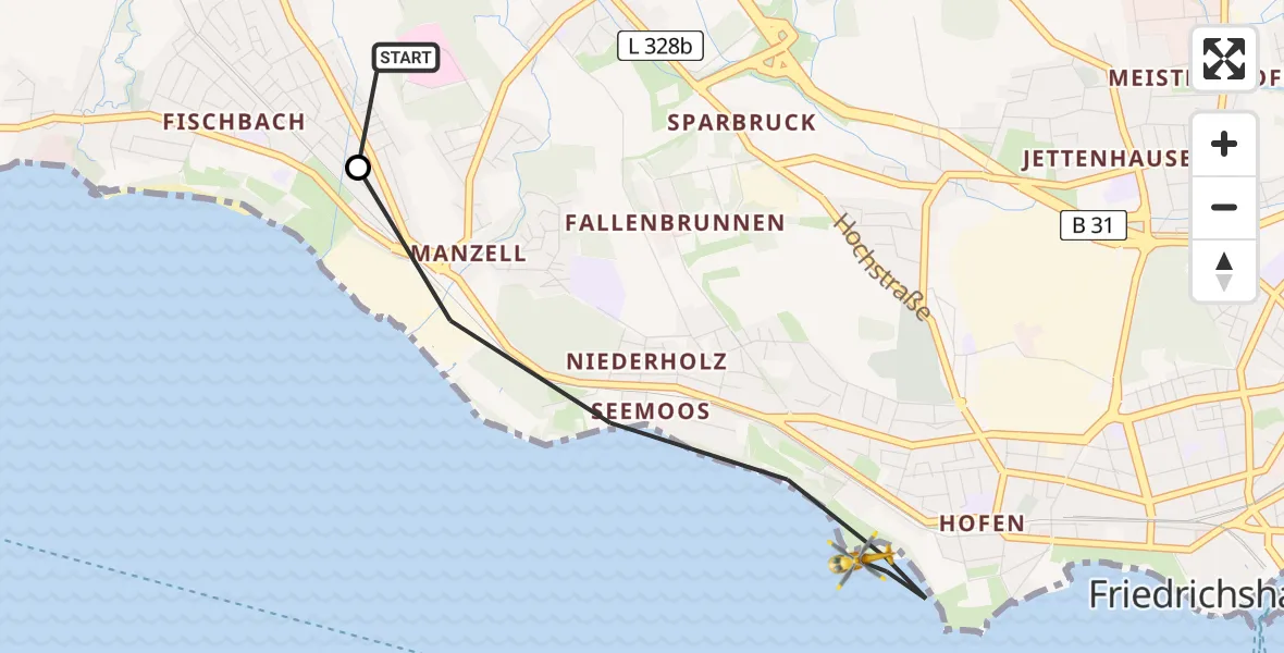 Flugroute Rettungshubschrauber Friedrichshafen Hospital - Friedrichshafen, 18 August 2026, 13:25