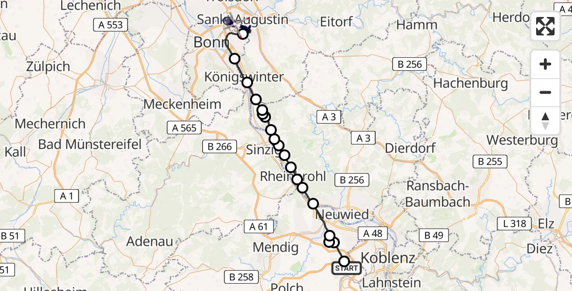Flugroute Polizeihubschrauber Wolken - Sankt Augustin, 18 August 2026, 13:25