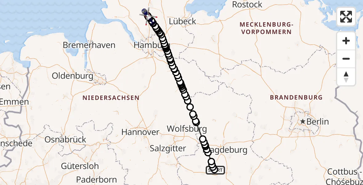 Flugroute Polizeihubschrauber Cochstedt Flughafen - Bad Bramstedt, 18 August 2026, 13:42