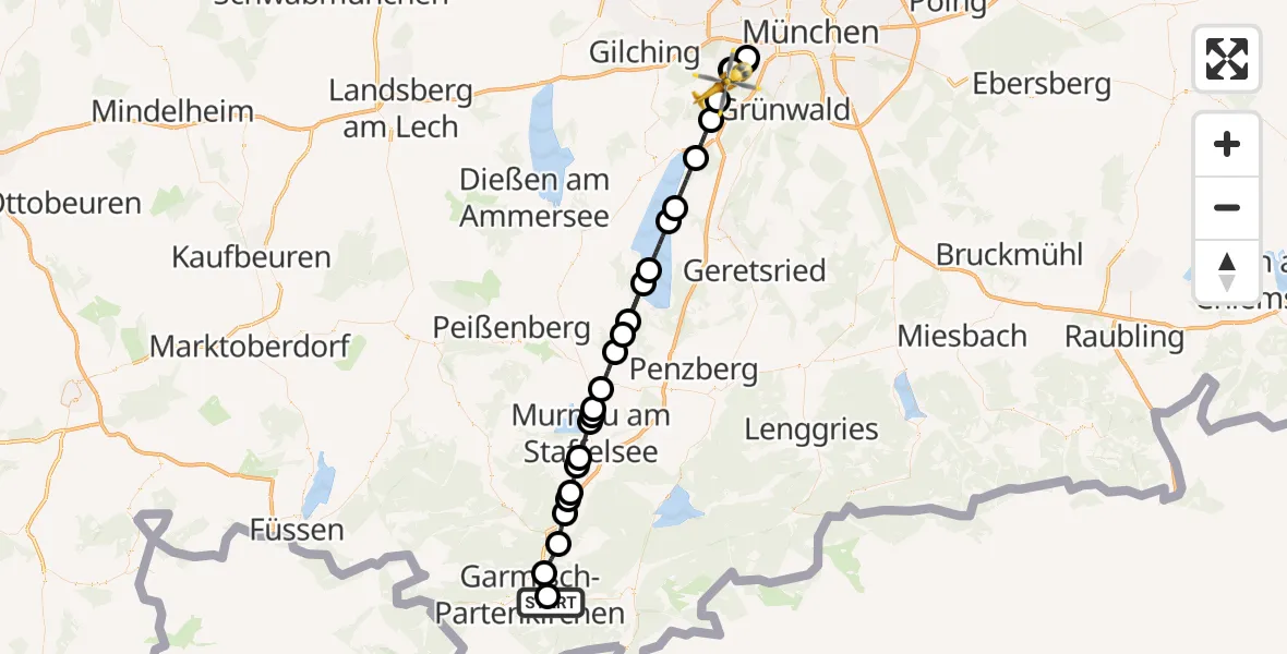 Flugroute Rettungshubschrauber Garmisch-Partenkirchen Clinic Hubschrauberlandeplatz - Neuried, 18 August 2026, 13:45