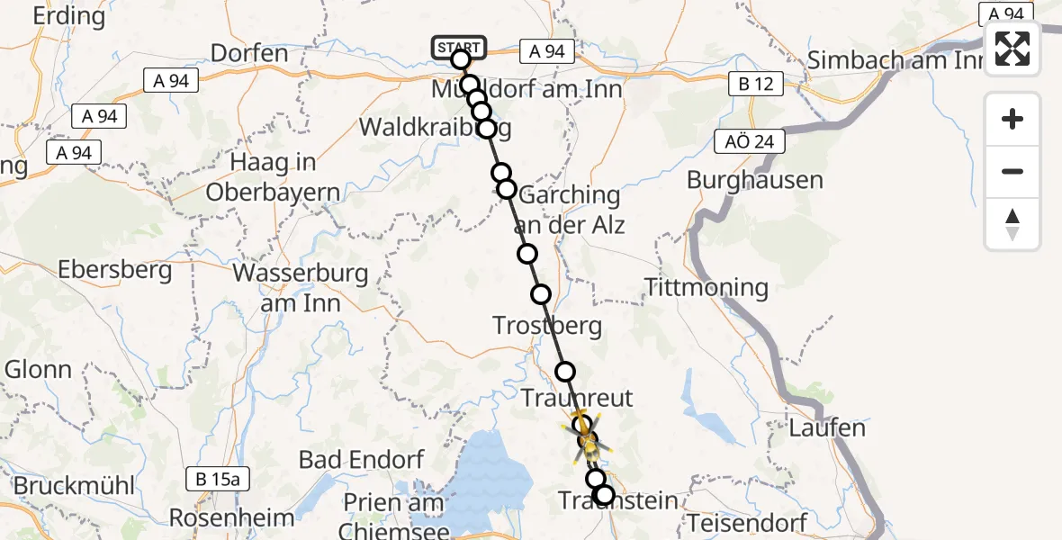 Flugroute Rettungshubschrauber Zangberg - Traunreut, 18 August 2026, 13:48