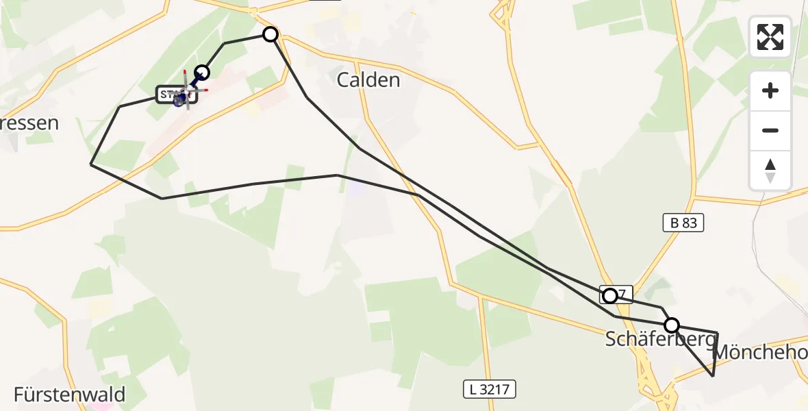 Flugroute Polizeihubschrauber Calden - Calden, 18 August 2026, 13:51