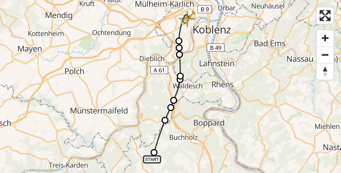 Flugroute Rettungshubschrauber Mermuth - Koblenz, 18 August 2026, 13:52