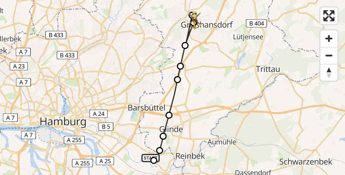 Flugroute Ambulanzhubschrauber Christoph Hansa ADAC Hubschrauberlandeplatz - Großhansdorf, 18 August 2026, 14:03