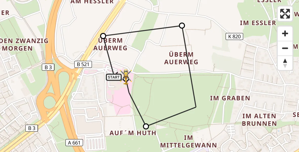 Flugroute Rettungshubschrauber Frankfurt am Main Accident Hospital Roof - Frankfurt am Main Accident Hospital Roof Helipad (CHX2), 18 August 2026, 14:08