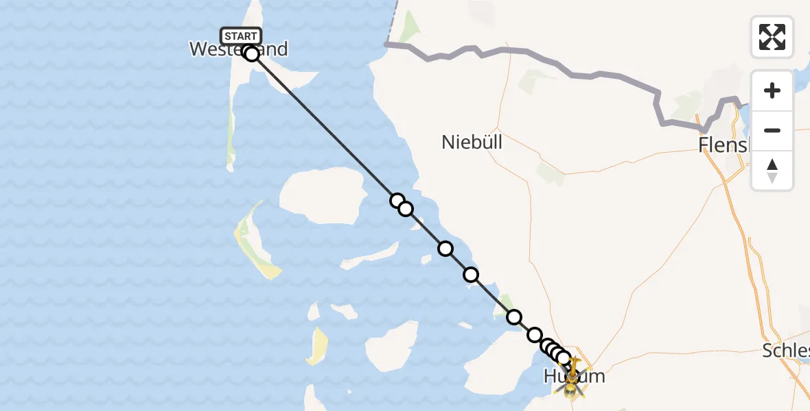 Flugroute Ambulanzhubschrauber Sylt - Husum, 18 August 2026, 14:10