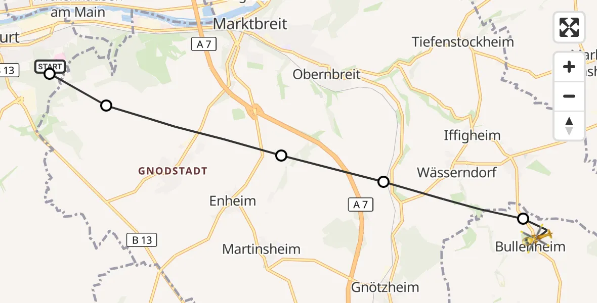 Flugroute Rettungshubschrauber Ochsenfurt Hospital - Ippesheim, 18 August 2026, 14:11