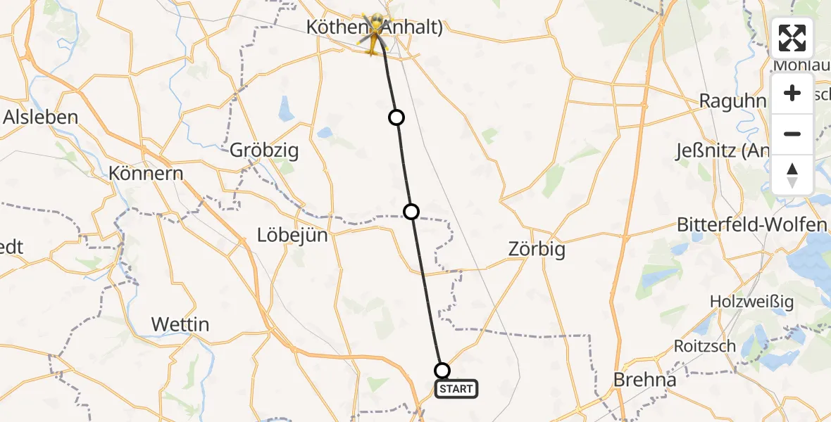 Flugroute Rettungshubschrauber Landsberg - Köthen (Anhalt), 18 August 2026, 14:19