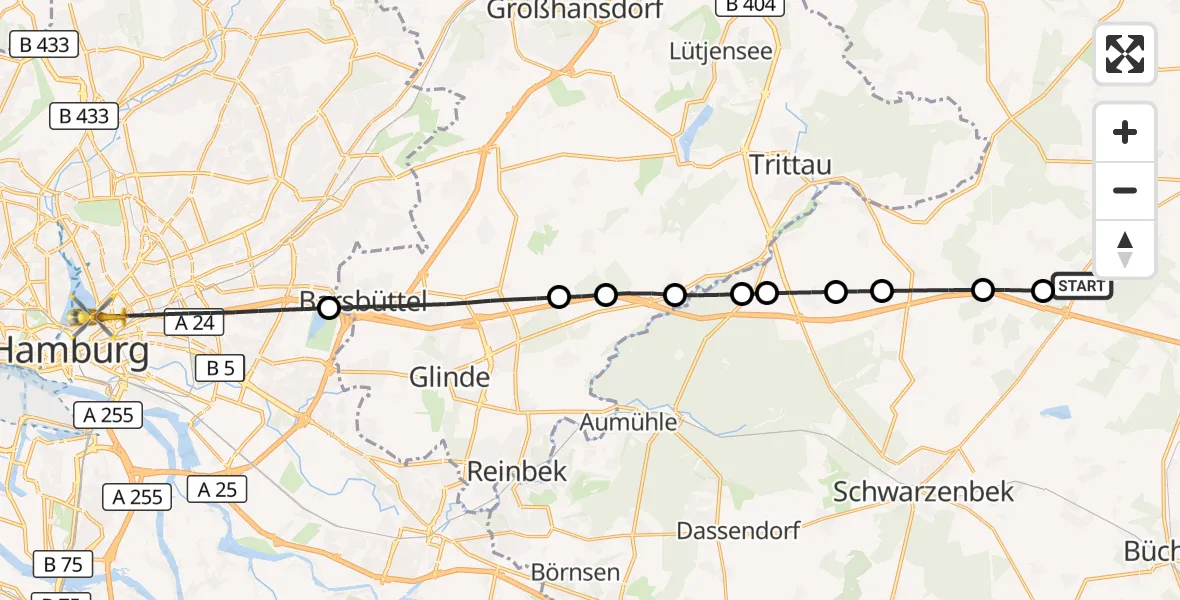 Flugroute Rettungshubschrauber Talkau - Hamburg, 18 August 2026, 14:20