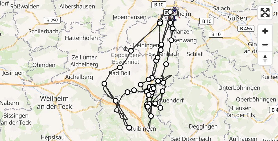 Flugroute Polizeihubschrauber Göppingen - Göppingen, 18 August 2026, 14:22