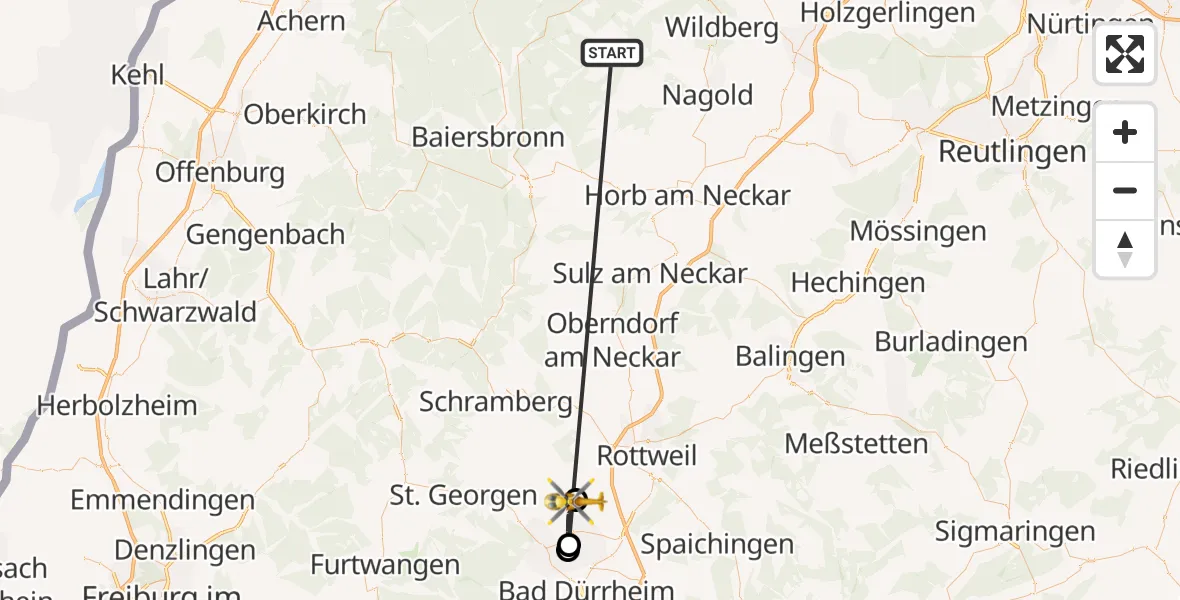Flugroute Ambulanzhubschrauber Altensteig - Niedereschach, 18 August 2026, 14:36