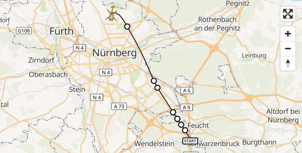 Flugroute Ambulanzhubschrauber Wendelstein - Flughafen Nuremberg, 18 August 2026, 14:49