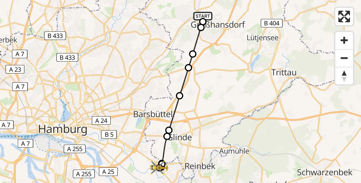 Flugroute Ambulanzhubschrauber Ahrensburg - Christoph Hansa ADAC Hubschrauberlandeplatz, 18 August 2026, 14:49