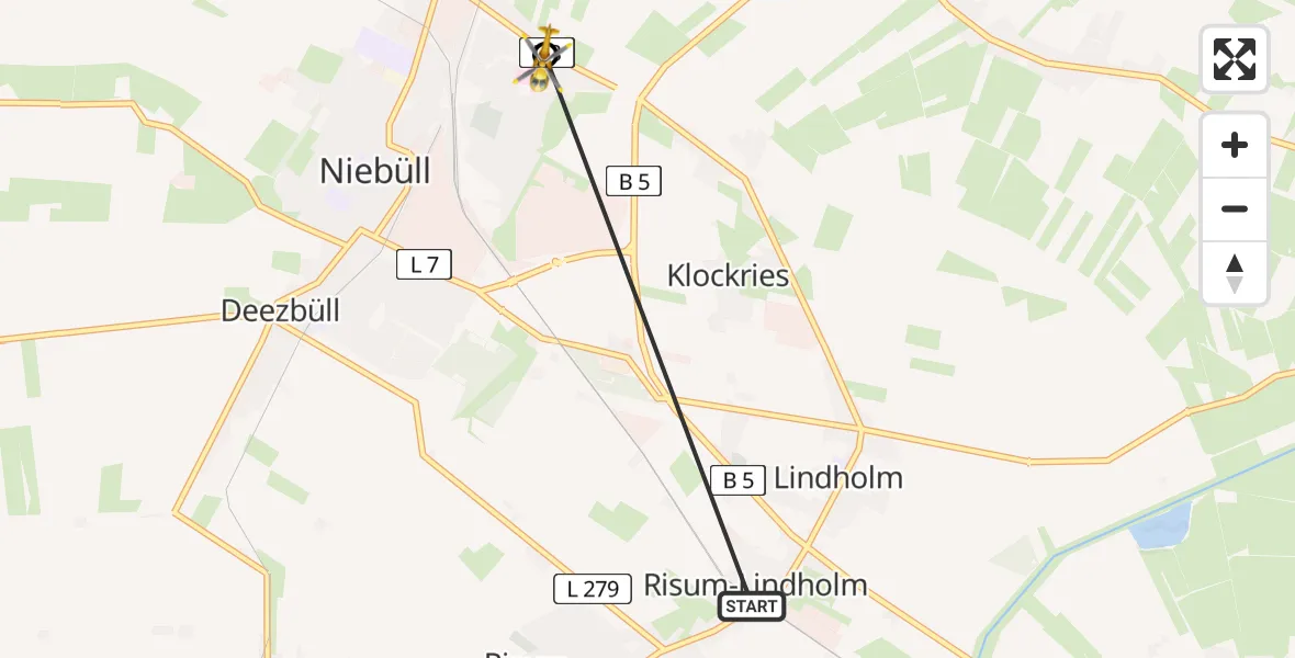 Flugroute Ambulanzhubschrauber Risum-Lindholm - Niebüll, 18 August 2026, 15:01