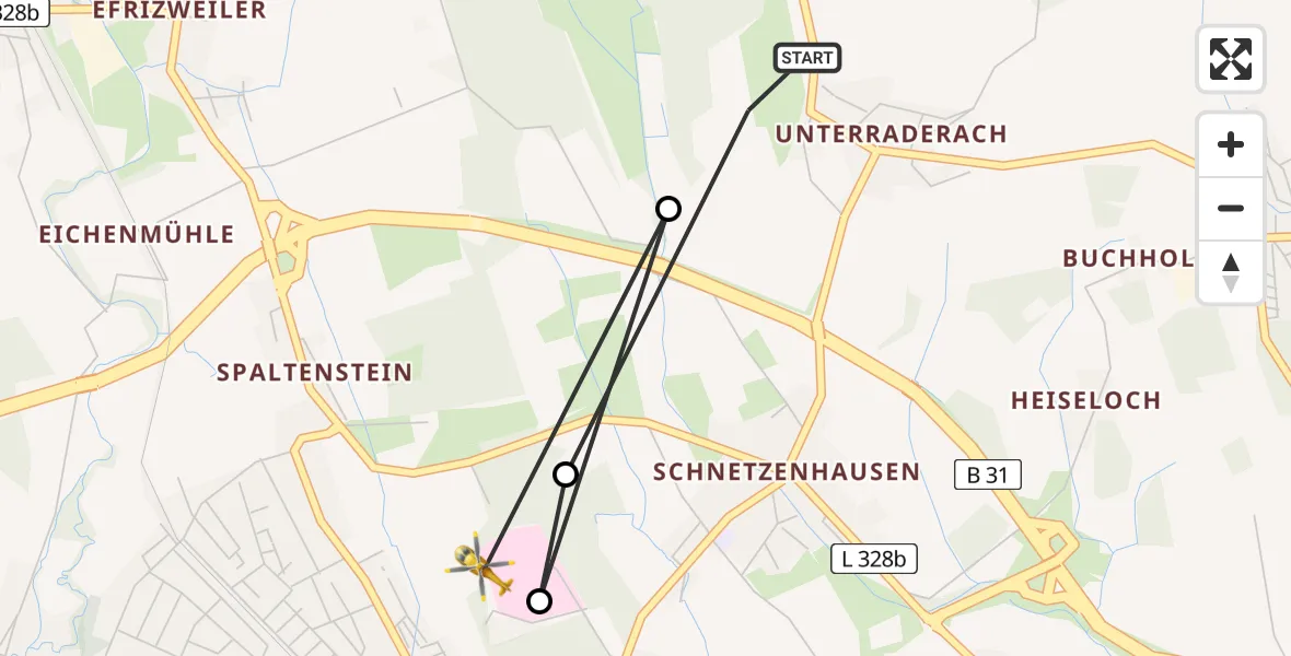 Flugroute Rettungshubschrauber Friedrichshafen - Friedrichshafen Hospital, 18 August 2026, 15:04