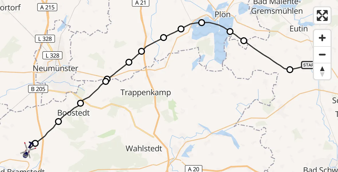 Flugroute Polizeihubschrauber Süsel - Wiemersdorf, 18 August 2026, 15:04