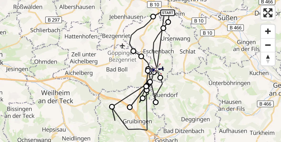 Flugroute Polizeihubschrauber Göppingen - Heiningen, 18 August 2026, 15:05