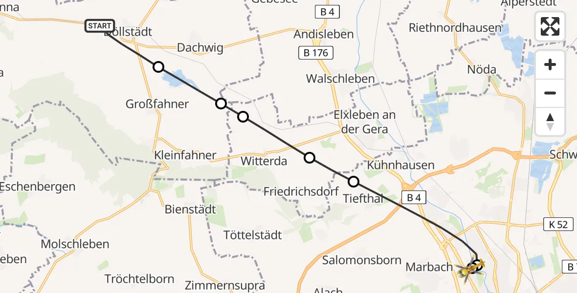 Flugroute Rettungshubschrauber Döllstädt - Helios Clinic Erfurt, 18 August 2026, 15:05