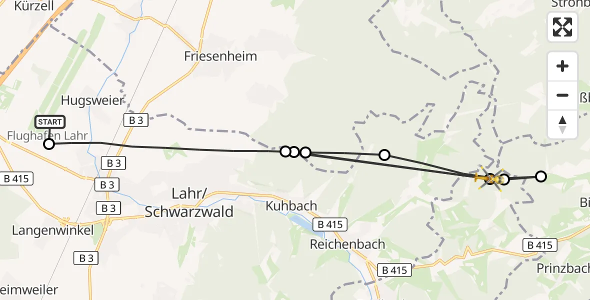 Flugroute Rettungshubschrauber Lahr Flughafen - Seelbach, 18 August 2026, 15:11
