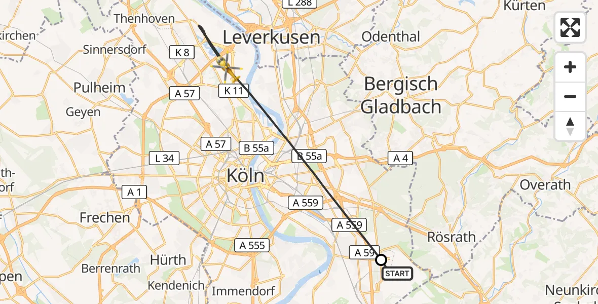 Flugroute Ambulanzhubschrauber Köln Bonn Flughafen - Köln, 18 August 2026, 15:15