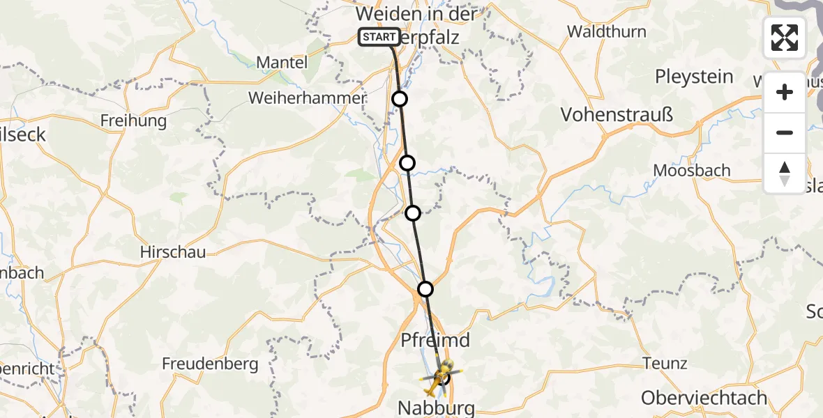 Flugroute Ambulanzhubschrauber Weiden i.d.OPf. - Nabburg, 18 August 2026, 15:22