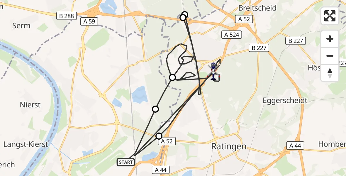 Flugroute Polizeihubschrauber Düsseldorf Flughafen - Ratingen, 18 August 2026, 15:23