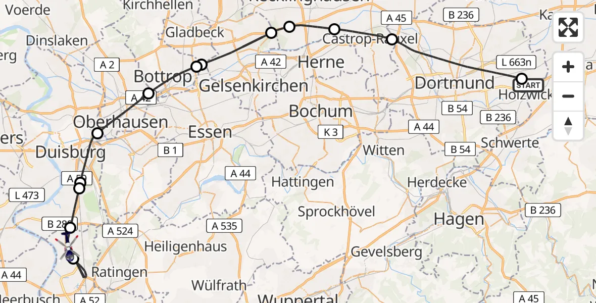 Flugroute Polizeihubschrauber Dortmund Flughafen - Düsseldorf, 18 August 2026, 15:30