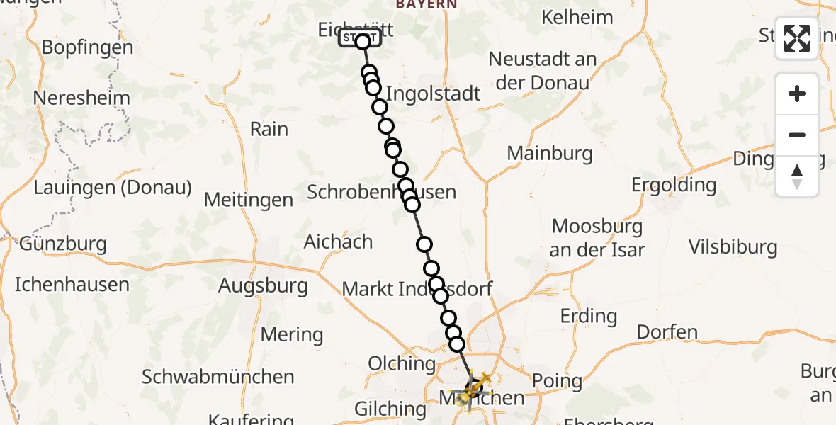Flugroute Rettungshubschrauber Eichstätt - Deutsches Herzzentrum München, 18 August 2026, 15:35
