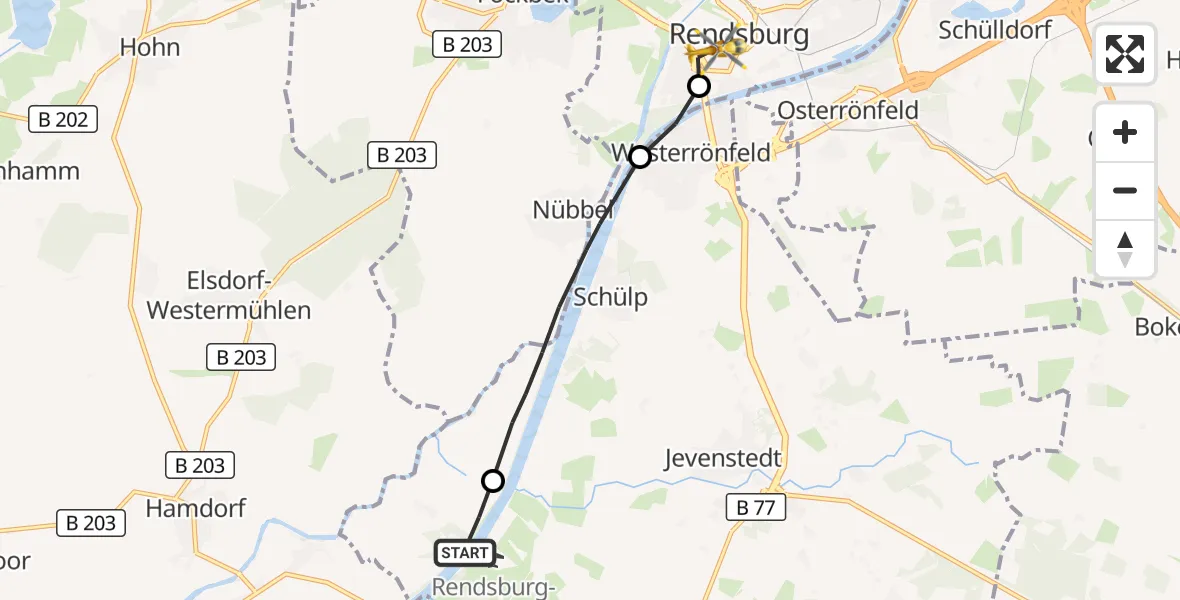 Flugroute Ambulanzhubschrauber Hörsten - Rendsburg, 18 August 2026, 15:36